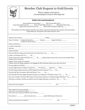 Fillable Online shibas Member Club Request to Hold Events - National ...