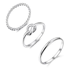 Buy ORAZIO 4 Pcs Silver Wave Rings for Women Twist Knot Band Stackable ...