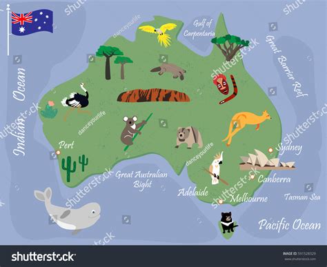 Map Australia Animals Famous Landmarks 库存矢量图（免版税）591528329 | Shutterstock