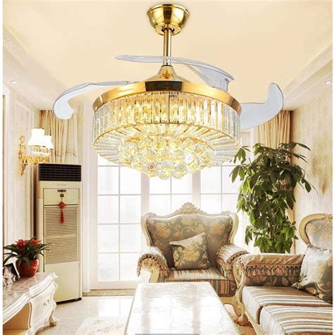 Buy OUKANING 42 Crystal Ceiling Fan Invisible Retractable Chandelier ...