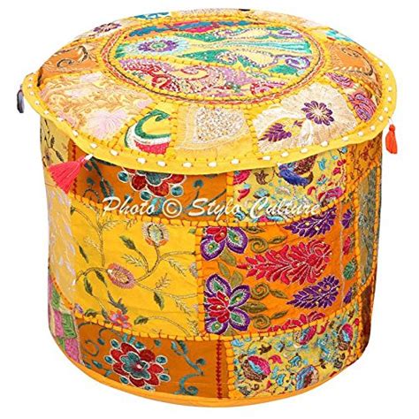Stylo Culture Indian Vintage Pouf Ottoman Foot Stool Cover Round ...