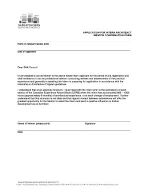 Fillable Online APPLICATION FOR INTERN ARCHITEACT MENTOR CONFIRMATION ...