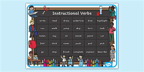 Grade 1 English Word Mat: Instructional Verbs