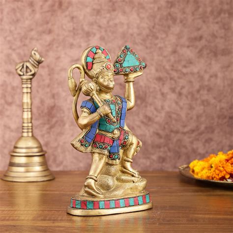 Brass Hanuman Carrying Sanjeevani Mountain Statue | 9" Height ...