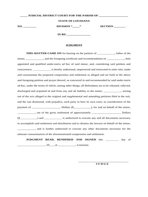 Louisiana Minor Settlement Judgment - Fill Out, Sign & Share Online ...