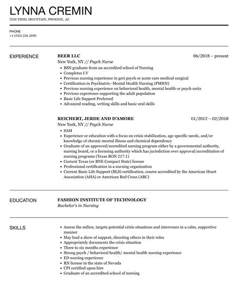 Psych Nurse Resume Samples | Velvet Jobs
