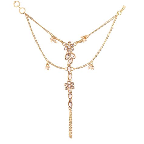 I Jewels Traditional Gold Plated Kundan Pearl Hath Phool/Punja ...