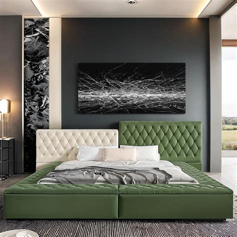 Tabaray Modern King Sized Bed Frame, Upholstered Floor King Bed Frame ...