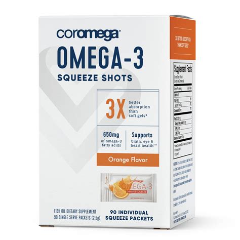 Coromega Omega-3 Supplement, Orange Flavor, Squeeze Packets, 90-Count ...