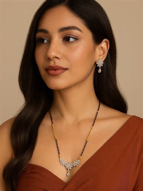 American Diamond Flower Pendant Short Mangalsutra Set – Digital Dress Room