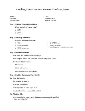 Feeding Your Demons Demon Tracking Form - Blank Fillable Template ...
