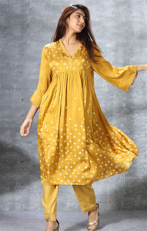 Modal Satin Kurta with Hand Embroidered Mirror Work and Bandej - Musta ...