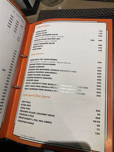 Menu at Ritz Classic-Patto, Panaji, Gera's Imperium II