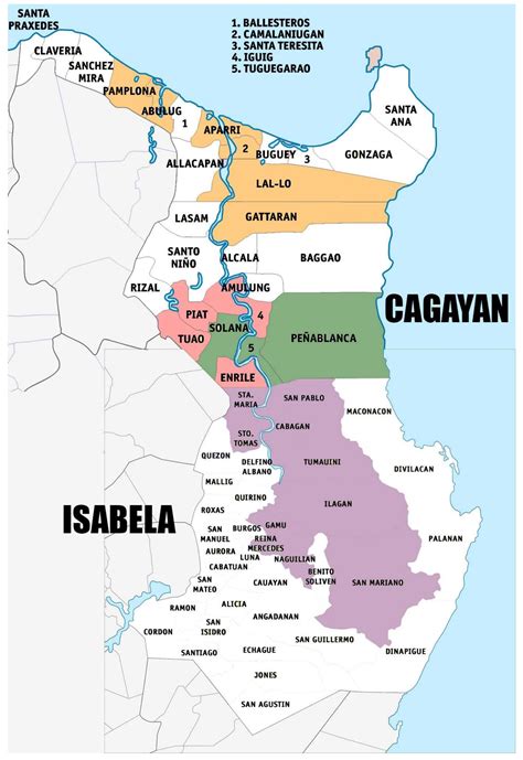 Map of the provinces of cagayan and isabela: the towns