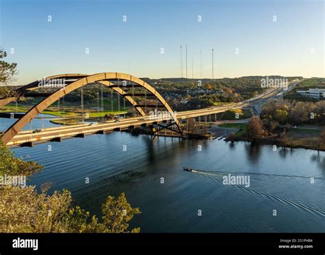 Pennybacker suspension bridge or 360 Bridge from overlook by Colorado ...
