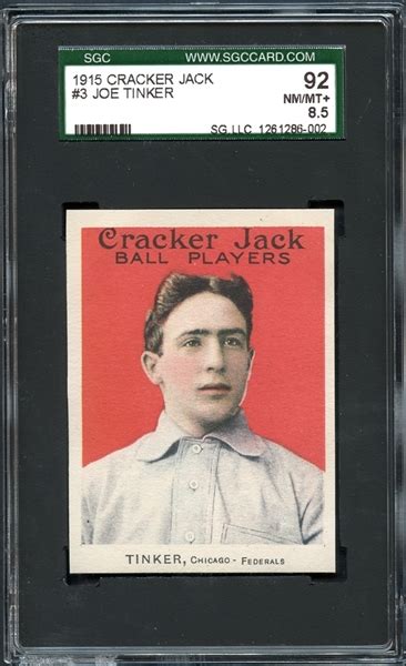 Lot Detail - 1915 Cracker Jack #3 Joe Tinker SGC 92 NM/MT+ 8.5