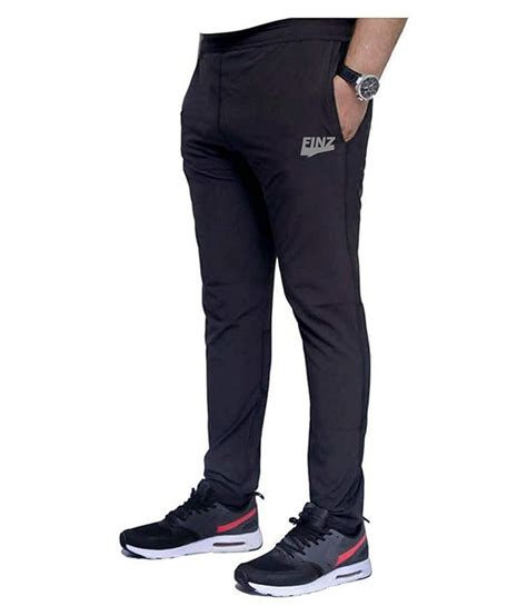 FINZ Men's Slim Fit Polyester Track Pants (BLACK-CONTRAST3-28_Black_28 ...