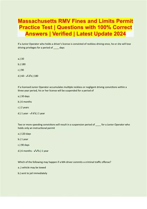 Massachusetts RMV Fines and Limits Permit Practice Test | Questions ...