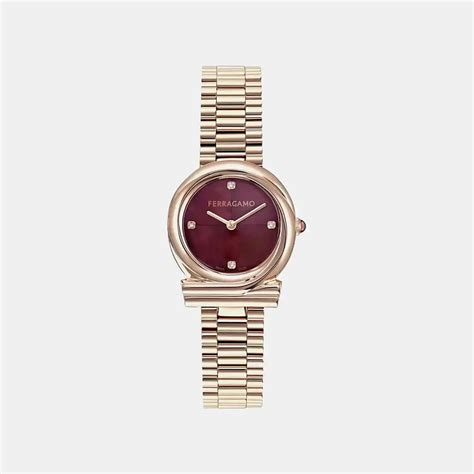 Gancini Twisted Women Quartz Burgundy Dial Analog Stainless Steel Watch ...