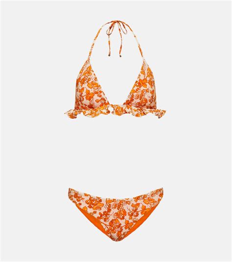 Printed ruched bikini in orange - Etro | Mytheresa