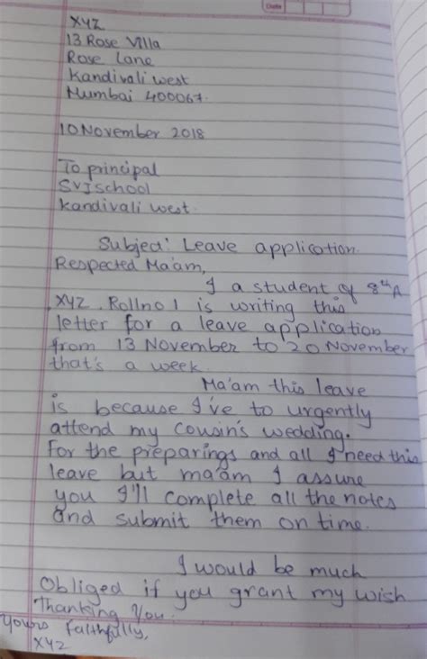 write a letter to the principle of ypur school requesting him to grant ...