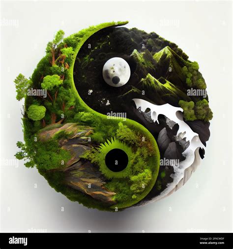 3d render of yin yang symbol with nature elements Stock Photo - Alamy