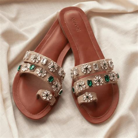 Stone Embellished Jute Flats – AUZORI