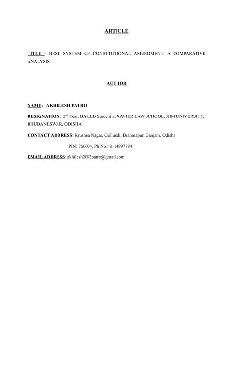 Best system of constitutional amendment - ARTICLE TITLE - BEST SYSTEM ...