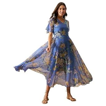 Buy Rare Women's Georgette Fit and Flare Maxi Dress (EP3153O_Light Blue ...
