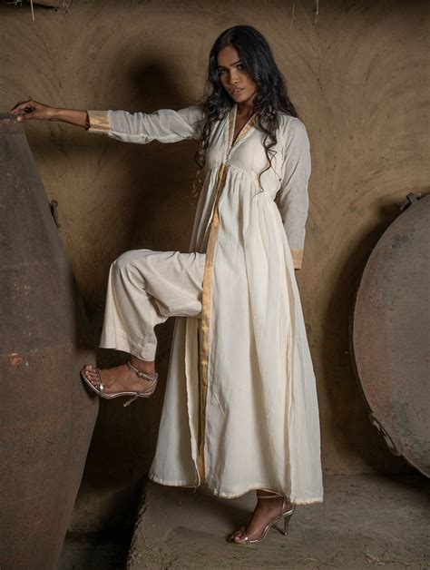 Buy Classic Elegance. The Kerala Kasavu Cotton & Zari Long Ethnic Kurta ...