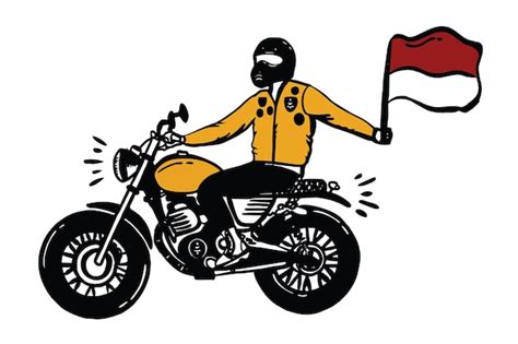 Rider motorcycle custom with flag indonesia hand drawn illustration ...