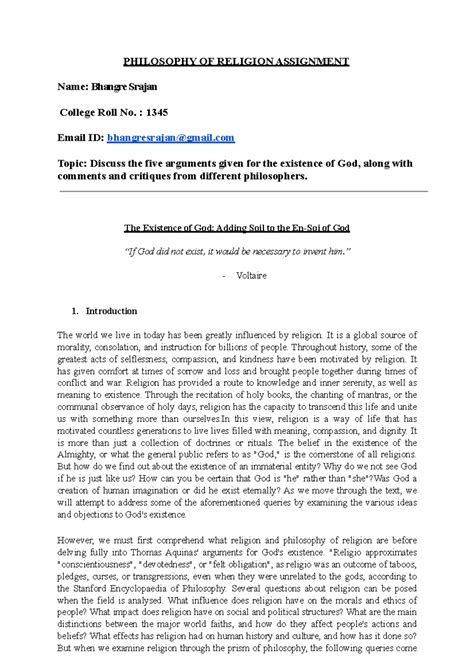 Philosophy of Religion Assignment - PHILOSOPHY OF RELIGION ASSIGNMENT ...