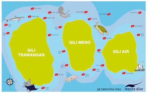Gili Islands Dive Sites clickable Map - Manta Dive Center and Resort Gili Air