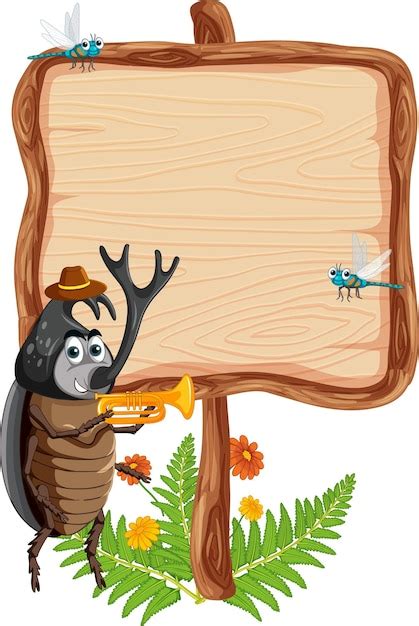 Cartello in legno bianco con cartone animato scarabeo | Vettore Gratis