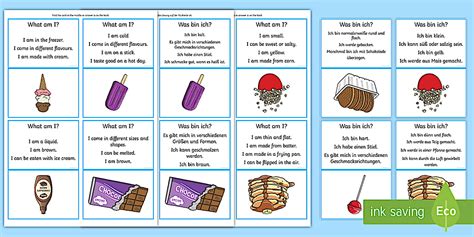 What Am I? Sweet Foods Guessing Game Cards - English/German - Inferences,