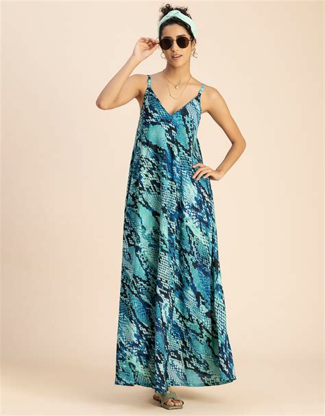 Stylish Printed Rayon Sleeveless A-Line Dress - Moomaya