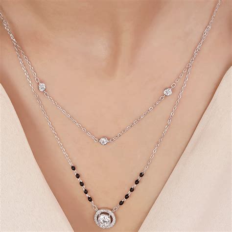 Solitaire Halo Rhodium Plated 925 Sterling Silver Mangalsutra – Zavya