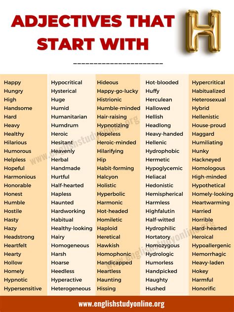 Adjectives That Start with H: Positive, Negative & Descriptive Words ...
