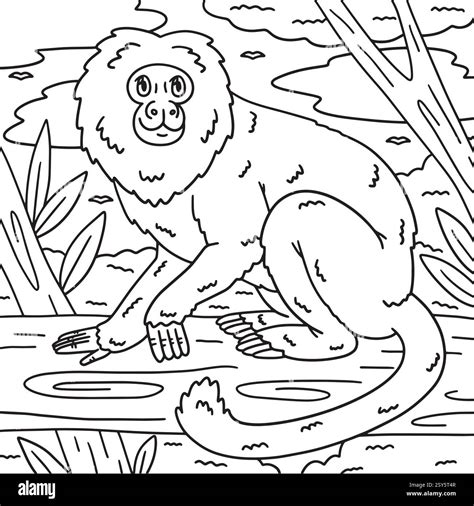 Golden Lion Tamarin Monkey Coloring Page for Kids Stock Vector Image ...