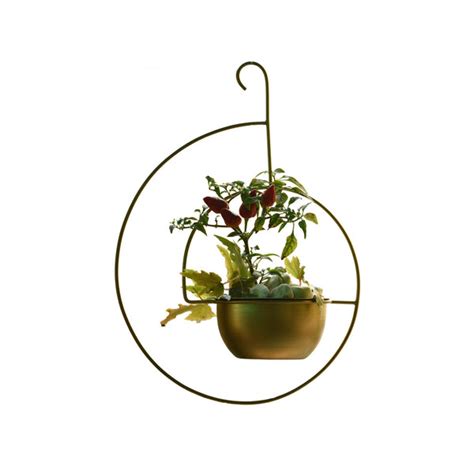 Spiral Metal Hanging Planter/Bird Feeder in Gold Finish