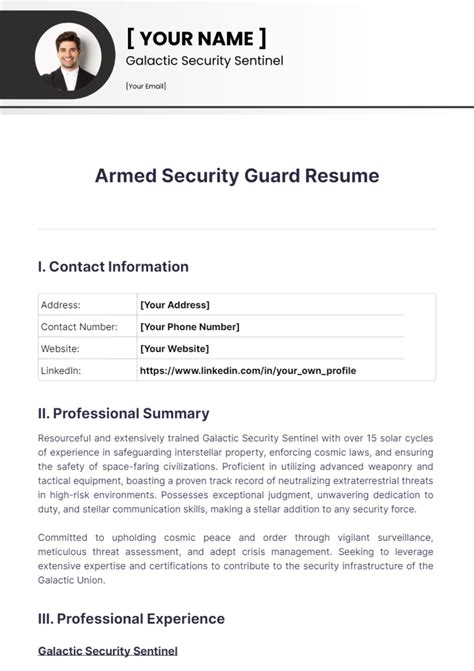 Security Guard Resume Printable