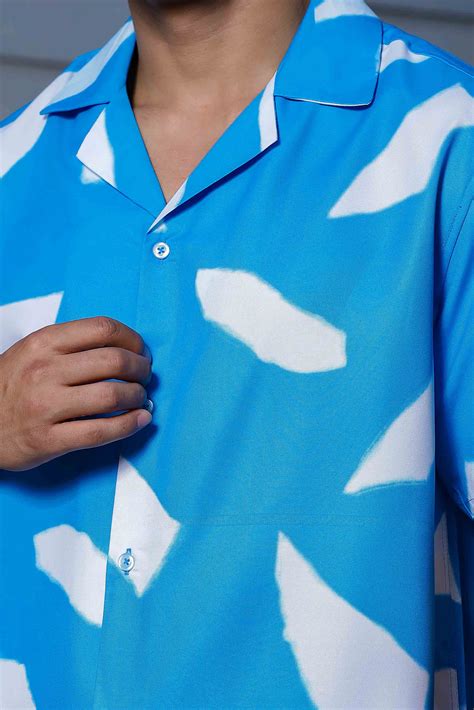 Blue Abstract Print Cuban Collar Oversized Resort Shirt – House of Koala