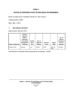 Fillable Online Fillable Online Form 11 - Notice of Proposed Stock ...