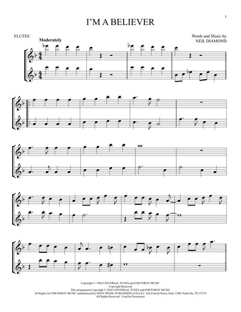 I'm A Believer by The Monkees Sheet Music for Flute Duet at Sheet Music Direct