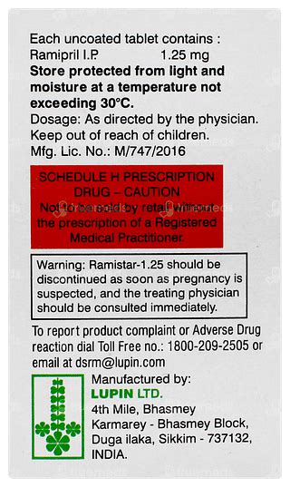 Ramistar 1.25 Tablet 15: Uses, Side Effects, Price & Substitutes