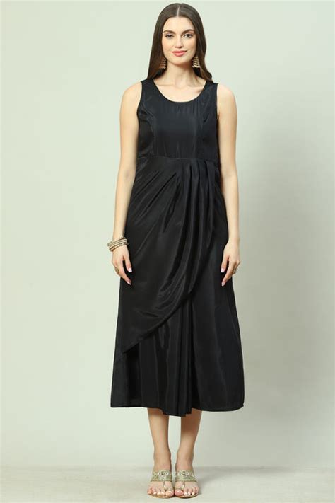 Black Art Silk Front Open 2 Piece Set