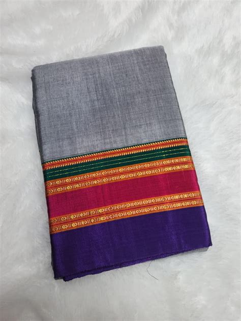 Steel Grey Ilkal Cotton Handloom Saree with Gayathri Plain Border ...