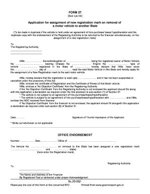 Motor Vehicle Registration Mark Assignment Form - Blank Fillable ...
