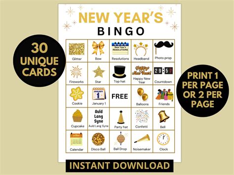 New Year's Eve Bingo Game Printable New Years Bingo Family New Year's ...