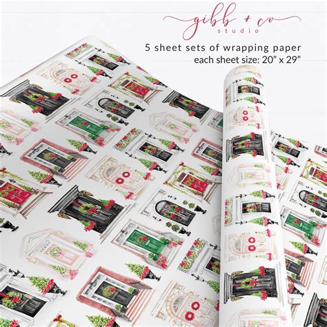 Christmas Door Wrapping Paper, Classic, Decorative Christmas Doors ...